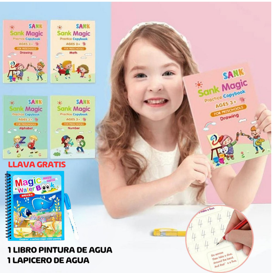 "Set de 4 Cuadernos Mágicos de Escritura para Niños – Aprendizaje Divertido y Reutilizable"